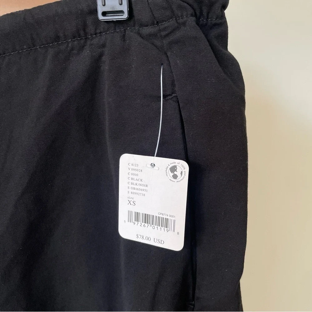 Free People Black 100% Cotton New Light Parachute Slouchy Low Rise Pants NWT XS
